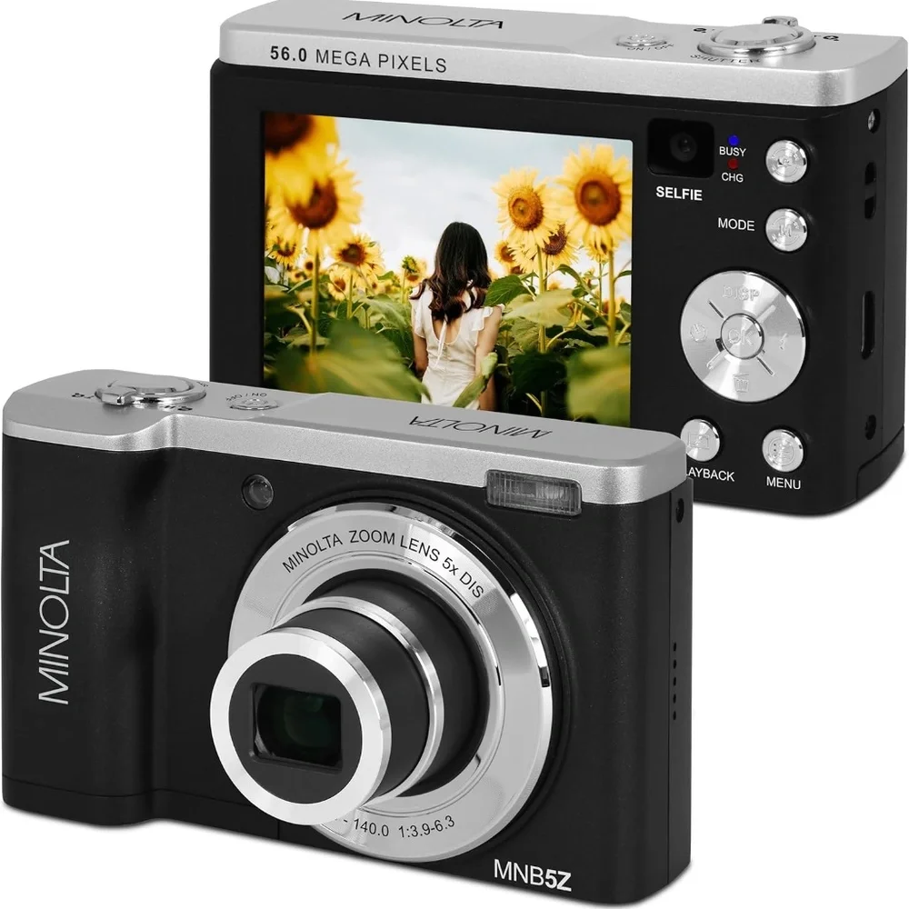New Minolta MNB5Z 56MP Dual Lens Point & Shoot Digital Camera w/ 5X Optical Zoom